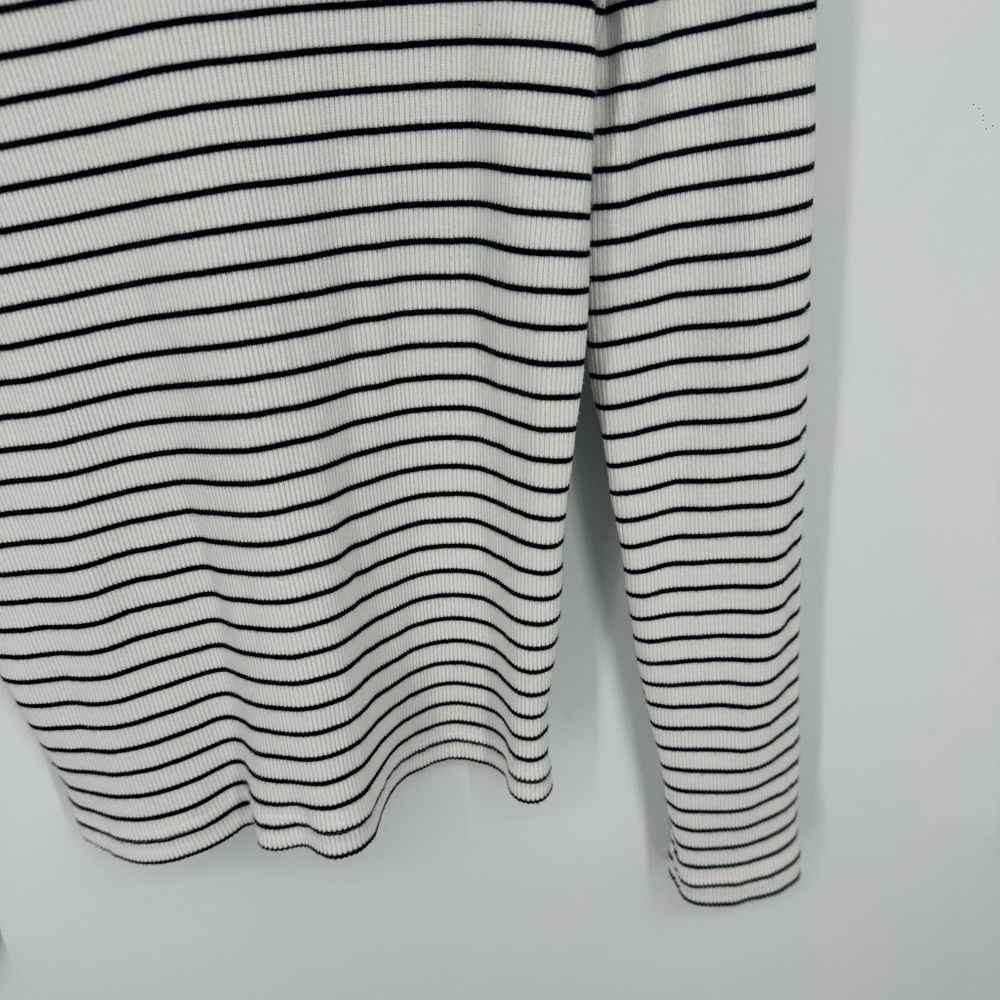 Pact Favorite Rib Henley Long Sleeve Top Size Medium White Black Striped Shirt - Picture 7 of 11